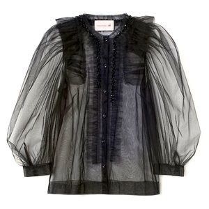 Simone rocha hm puff sleeved tulle blouse black M